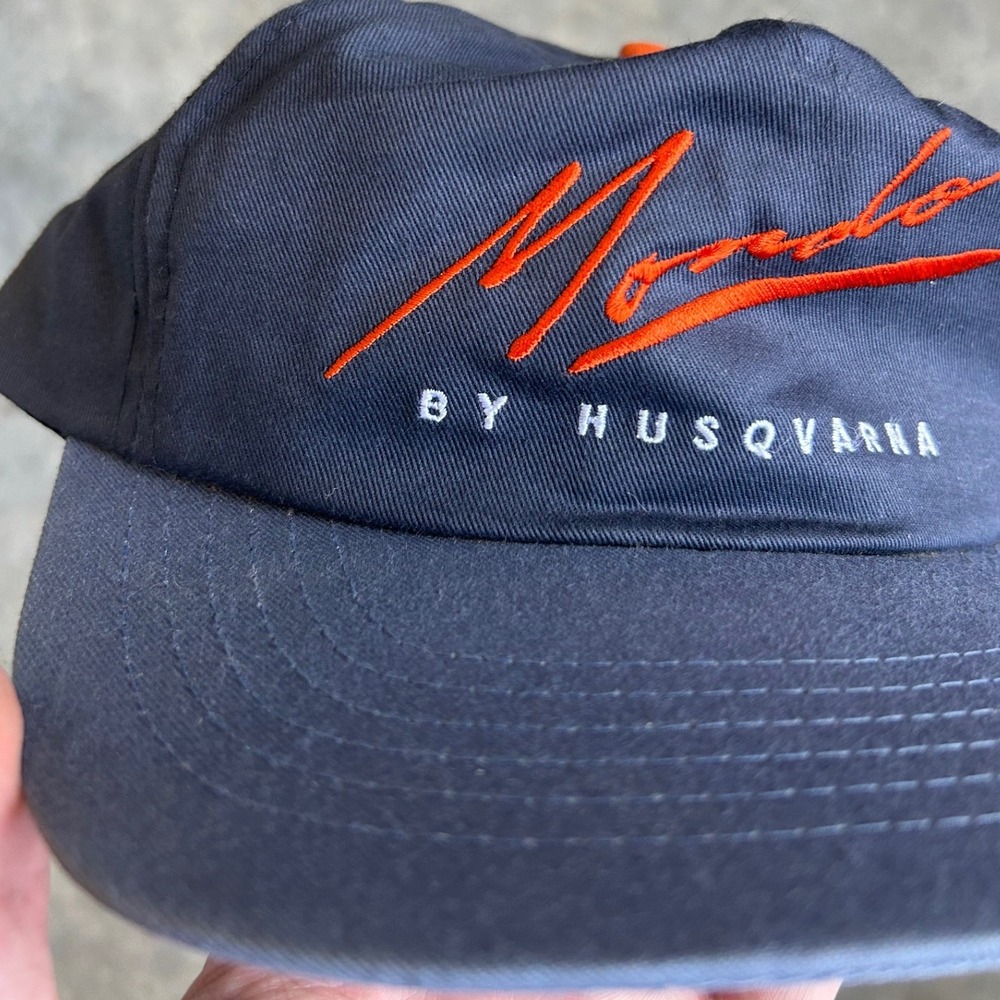 Husqvarna Mondo Vintage Navy Blue Snapback Hat Orange Embroidery Cotton Cap - Picture 2 of 9